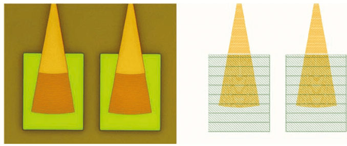 Optical Micrograph and Layout of a Grating Coupler 