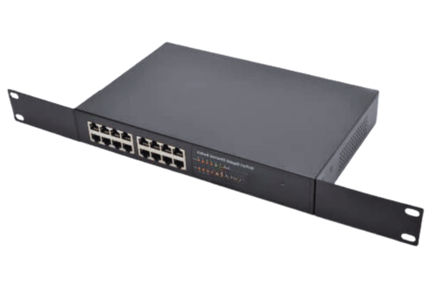 How do I set up and configure a 16-port Gigabit Ethernet switch?