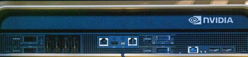 The network port layout on the compute tray's front panel