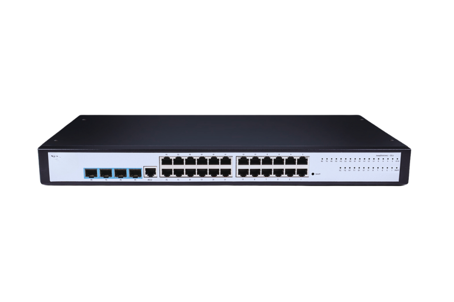 Why is a fanless 24-port gigabit switch beneficial?