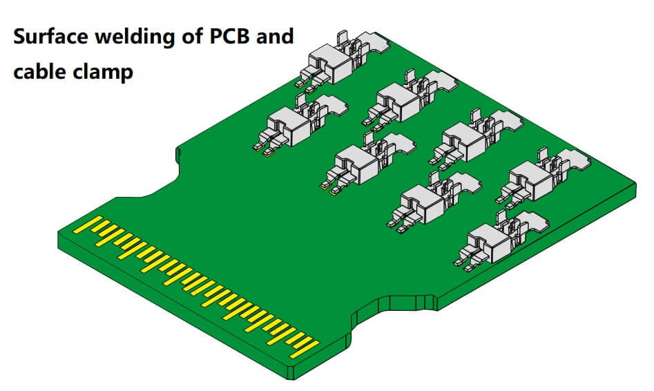 Surface welding of PCB and cable clamp