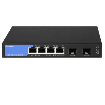 S3100-4T2X-DC, 4-Port Ethernet Switch, 4x 10/100/1000/2500 BASE-T RJ45, with 2x 1G/10G SFP+ Uplinks